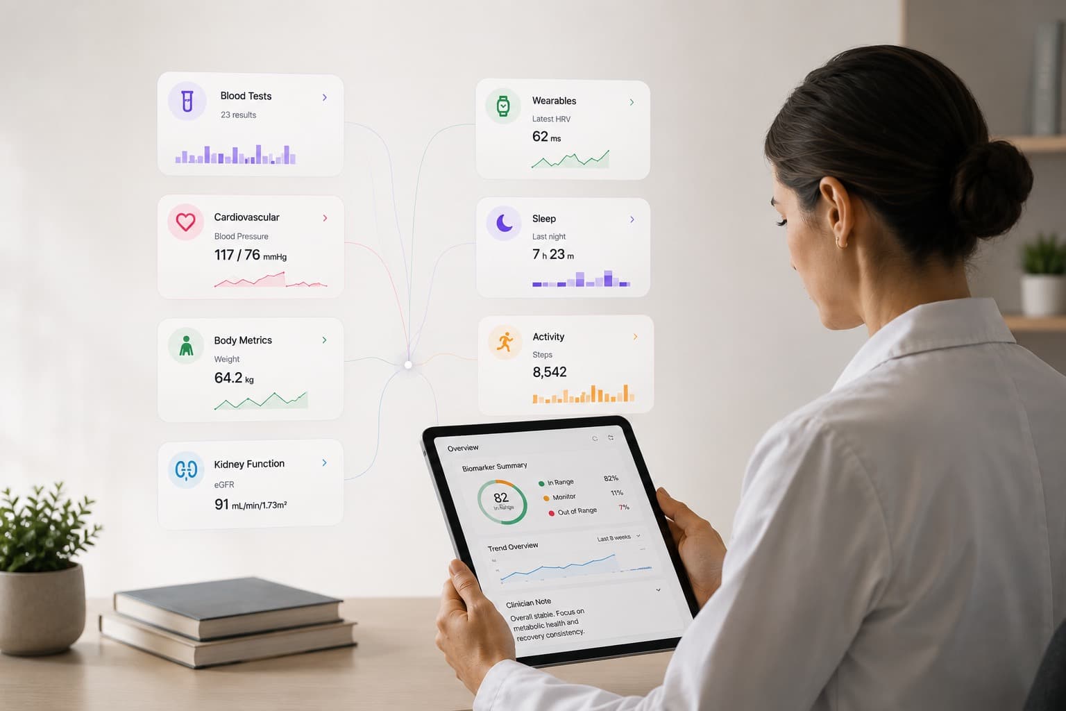 Blood tests, wearables and body metrics coming together into a single biomarker summary